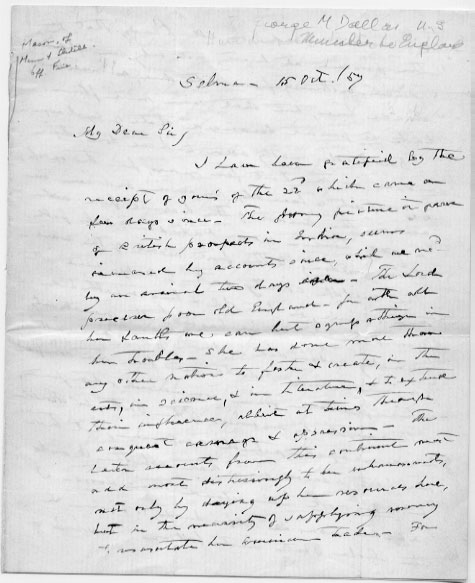 Letter from James Murray Mason to George M. Dallas, 15 Oct. 1857, page 1
