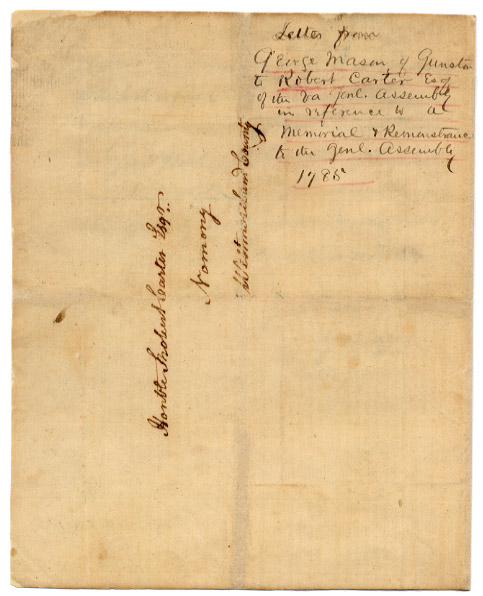 Letter from George Mason to  Robert Carter Esq in reference to a Memorial & Remonstrance to the Genl. Assembly 1785, page 3